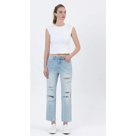 VERVET BY FLYING MONKEY Denim - Vervet by Flying Monkey Super High Rise Distressed Crop Straight Jeans Size 28